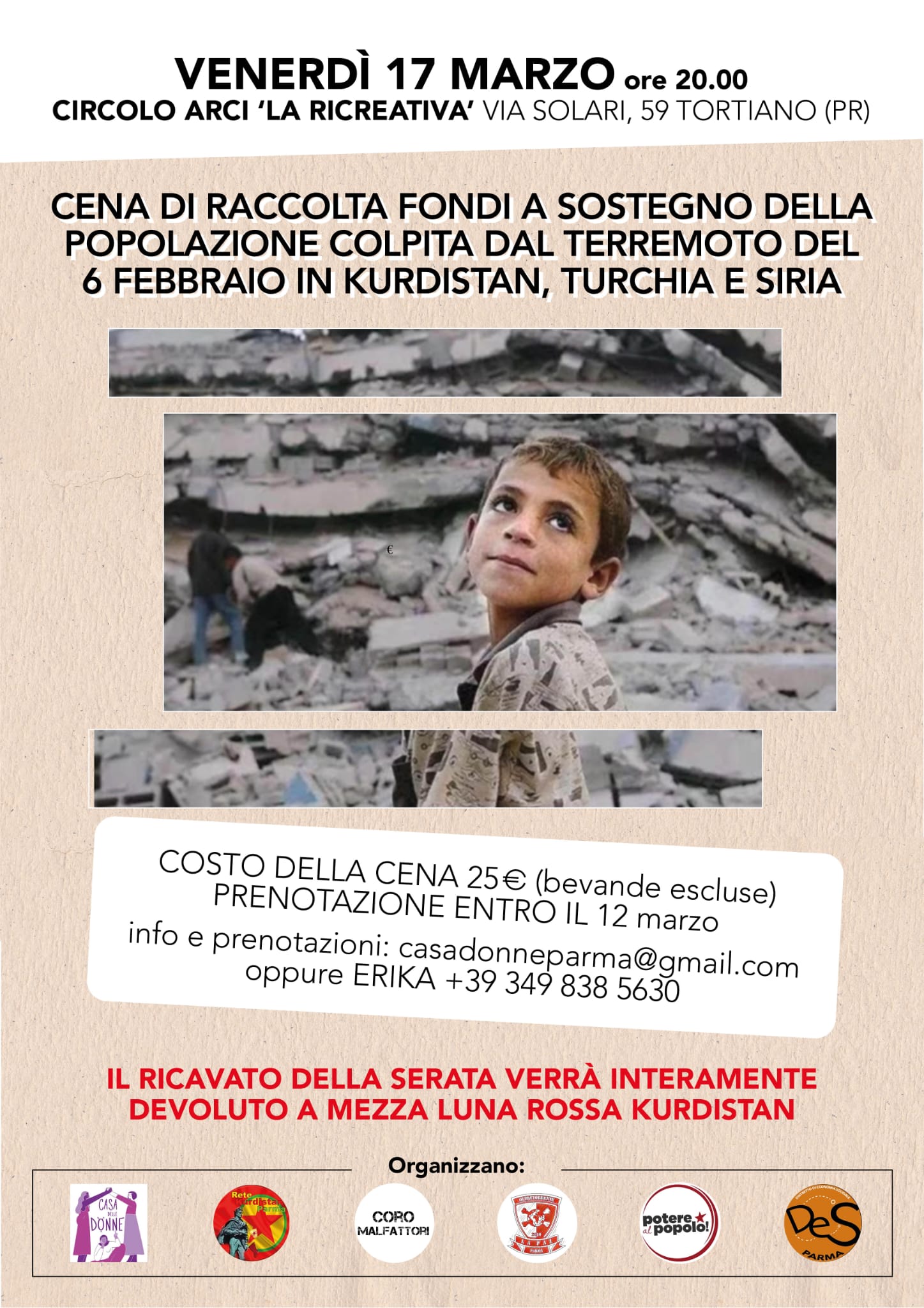 Locandina Cena raccolta fondi