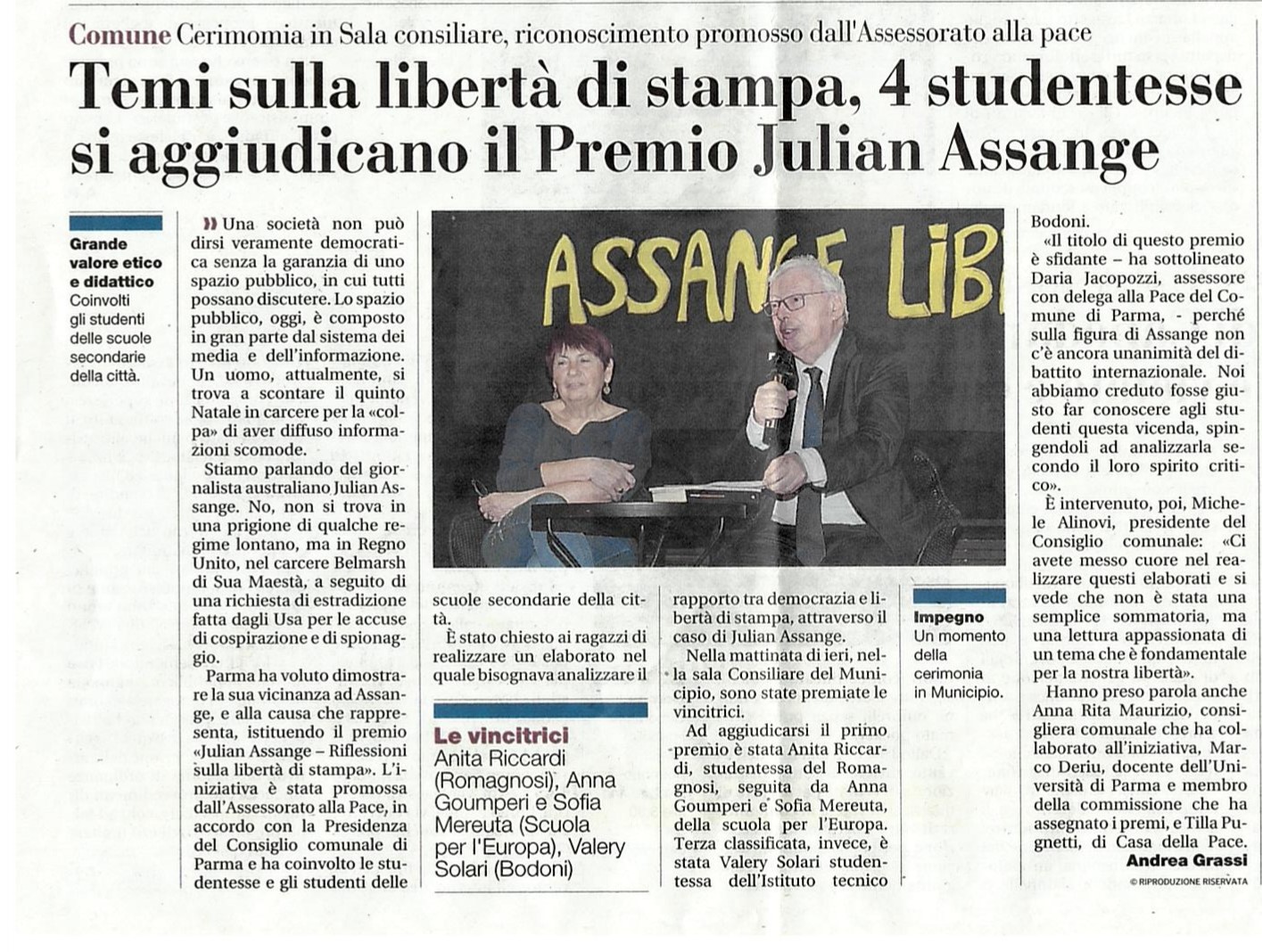 Articolo Gazzetta Parma 30.12.23