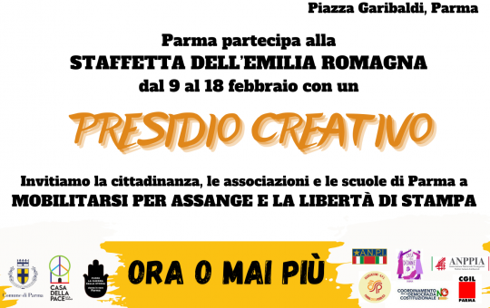 Staffetta dell'Emilia Romagna per Julian Assange. Presidio creativo a Parma